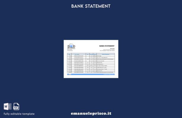 modello Excel di estratto conto della Banca del Bhutan in stile verificato